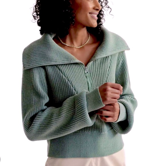 NWT VARLEY Mentone Half-Zip Knit Pullover in Lily Pad - Picture 4 of 5